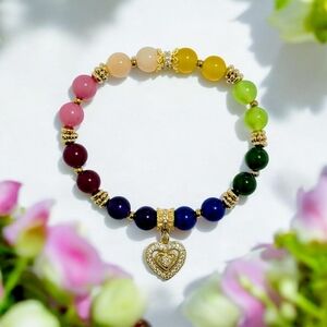 Multi Gemstone Bracelet With Cubic Zirconia Charm